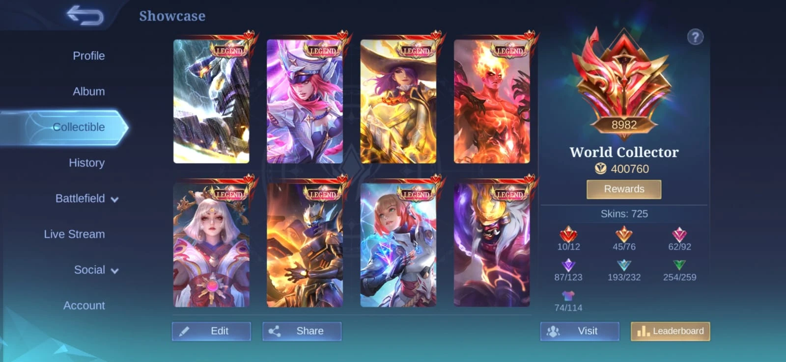Account Mobile Legends World Collectot